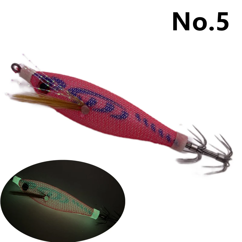 Luminous Wooden Shrimp Squid 6g/80mm EGI Jigging Lure Octopus Shrimp Cuttlefish Squid Fishing lure Bait Japan Hook