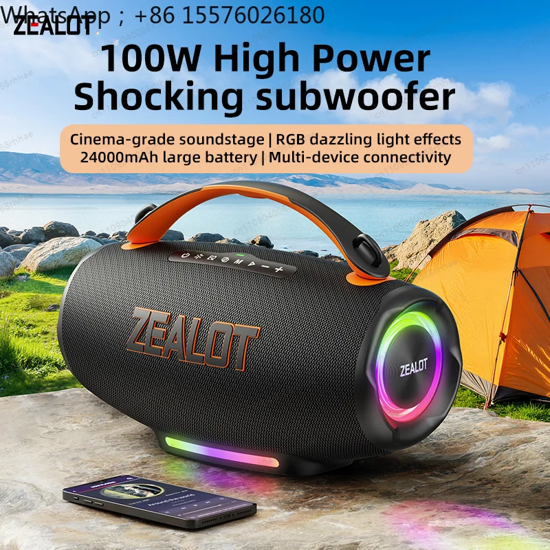 Zealot S167 100W Wireless Speaker 24000mAh Battery Power Bank RGB LED  Waterproof TF Card Computer Portable Overweight Woofer