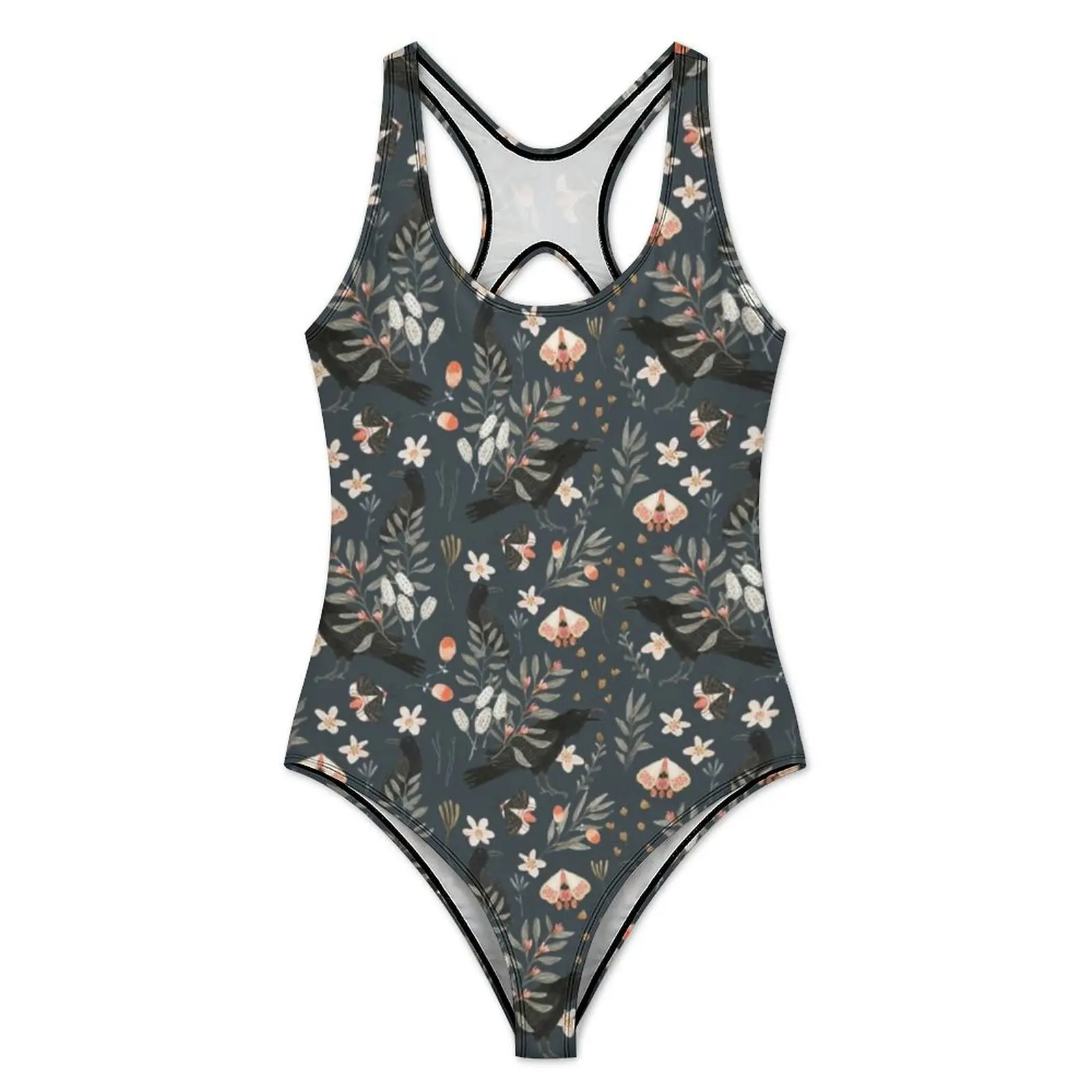 Floral Butterfly Swimsuit Black Crow and Butterflies Swimwear One Piece Beach Swimsuits Bathing Suits Women Push Up Beachwear