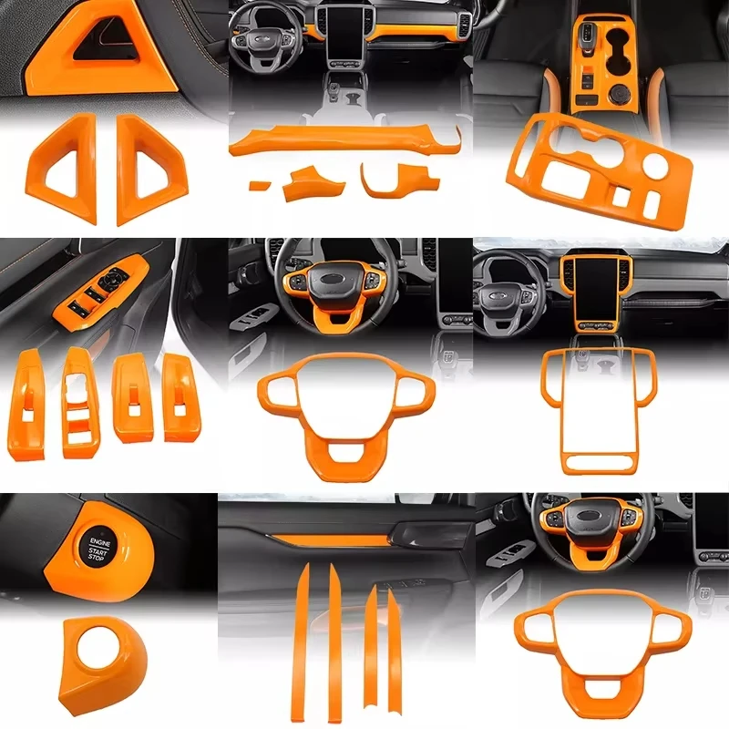 ABS Orange Interior Decorative Cover Trim Accessories Kit Stickers For Ford Ranger Wildtrak T9 2023 2024 2025 2026 Modification