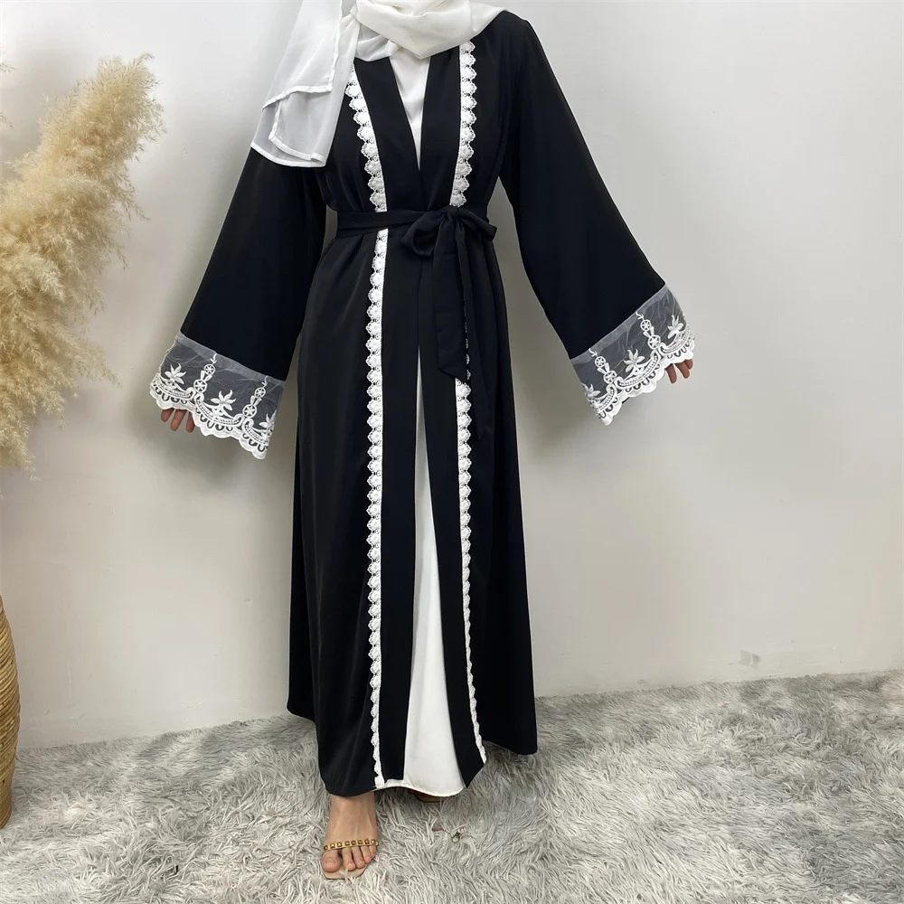 New Muslim Elegant Abaya Lace Embroidery Islam Black Dress Dubai Woman Robe Kaftan Moroccan Wedding Caftan Ramadan Long Dresses