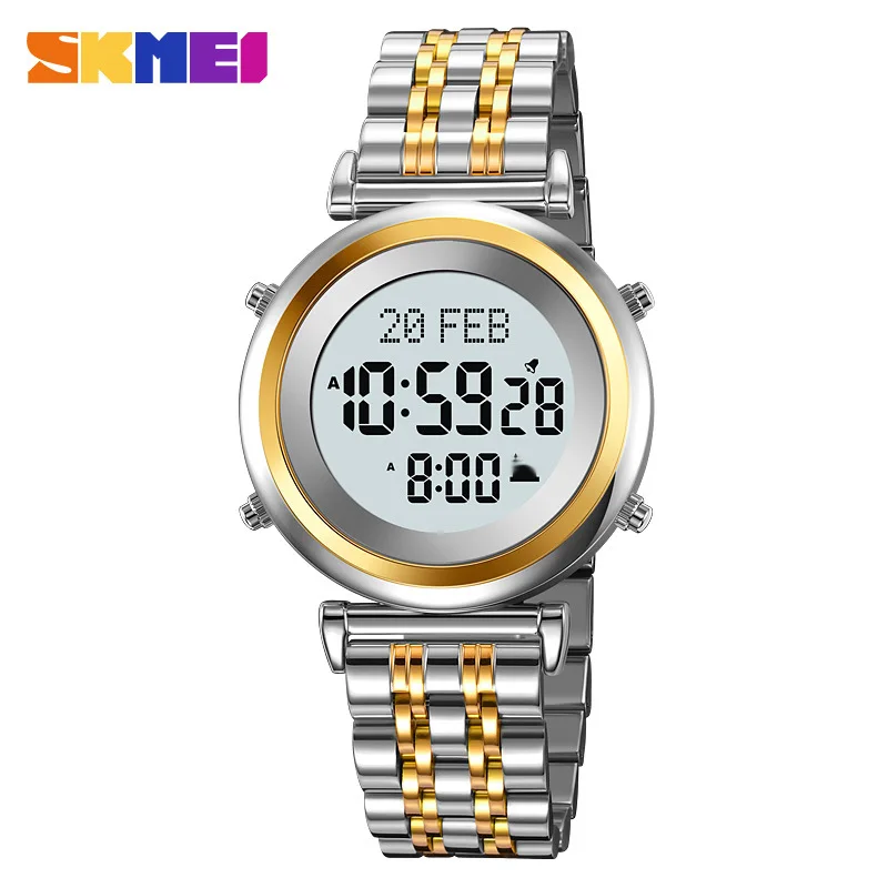 ساعة Skmei الرجالية الإلكترونية، حزام فولاذي دائري، إشارة مرجعية، اتجاه موجه، ساعة إلكترونية متعددة الوظائف