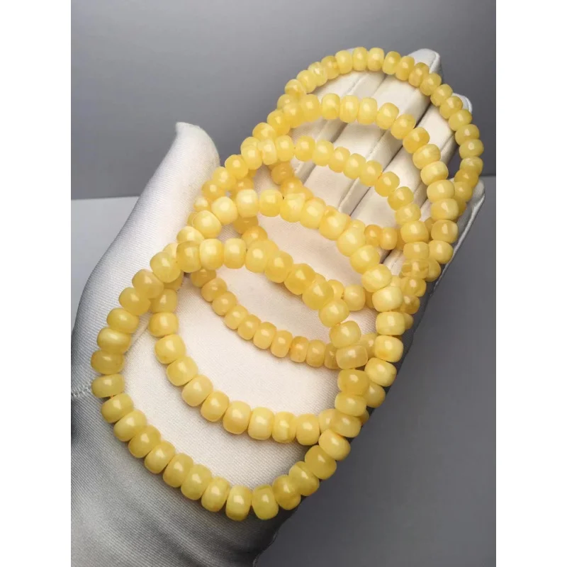 Natural Beeswax - Bead Single Circle Bracelet Size 8mm Yellow Chicken Grease Lines Enchanting Full Honey Old-Styled Bea