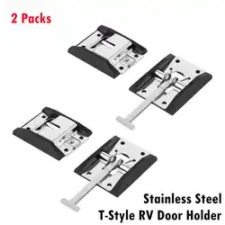 2 Packs Stainless Steel RV Door Holder Metal T-Style Entry Door Catch for Camper Trailer Motorhome Hook & Keeper Hardware Bracke