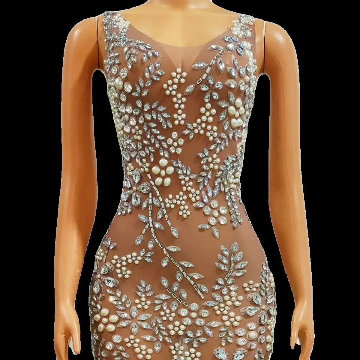 Luxury birthday dress Sheer Sleeveless Sparkly Crystals Beaded Dresses,Holiday Party Prom Dresses woman sexy new year dresses