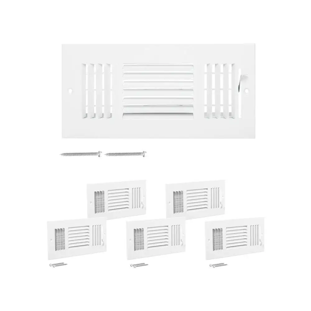 

High Quality 3 Way Floor Registers 4x10 Inch Iron Vent Grilles Pack of Six White for hvac Accessories