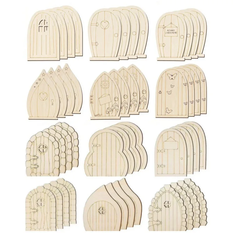Mini porte de fée en bois, 6 pièces/ensemble, ornements de peinture à faire soi-même, décorations pour la maison, le jardin, le paysage, fournitures de cadeaux d'anniversaire pour enfants