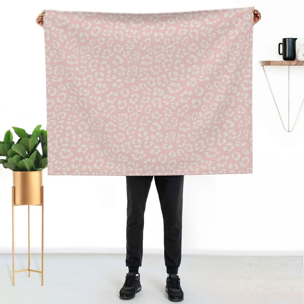 Leopard Print Pattern - Blush Pink and White - Pastel Throw Blanket couch cozy soft plush fuzzy picnic outdoor blanket