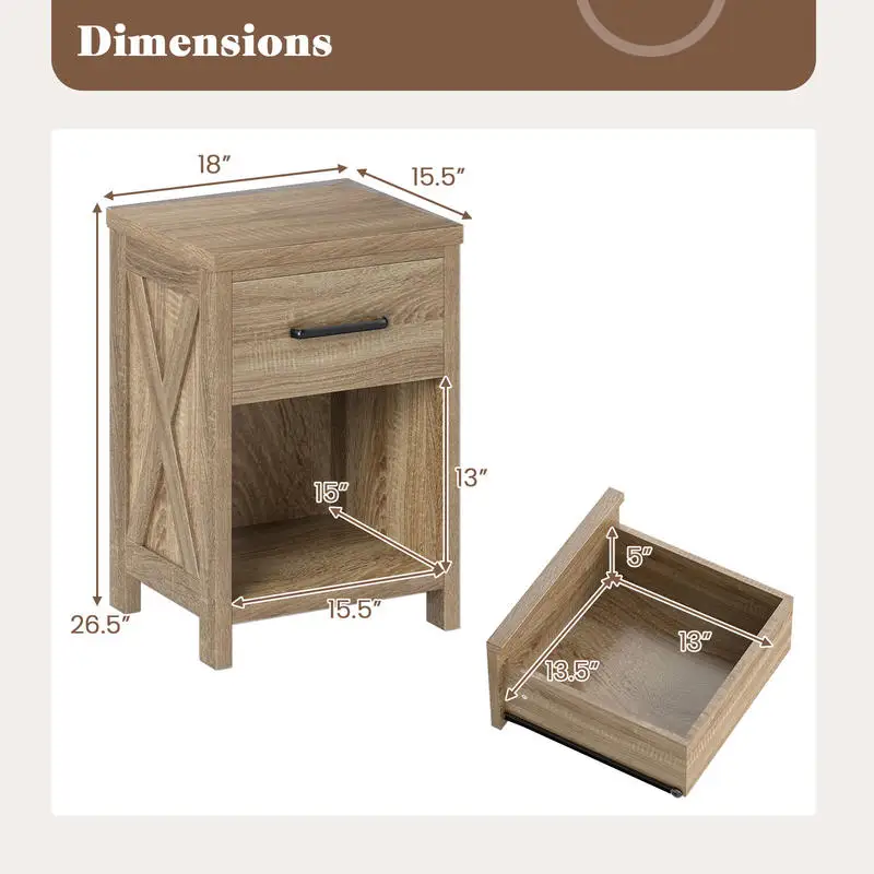 

Nightstand with Drawer and Shelf-Natural