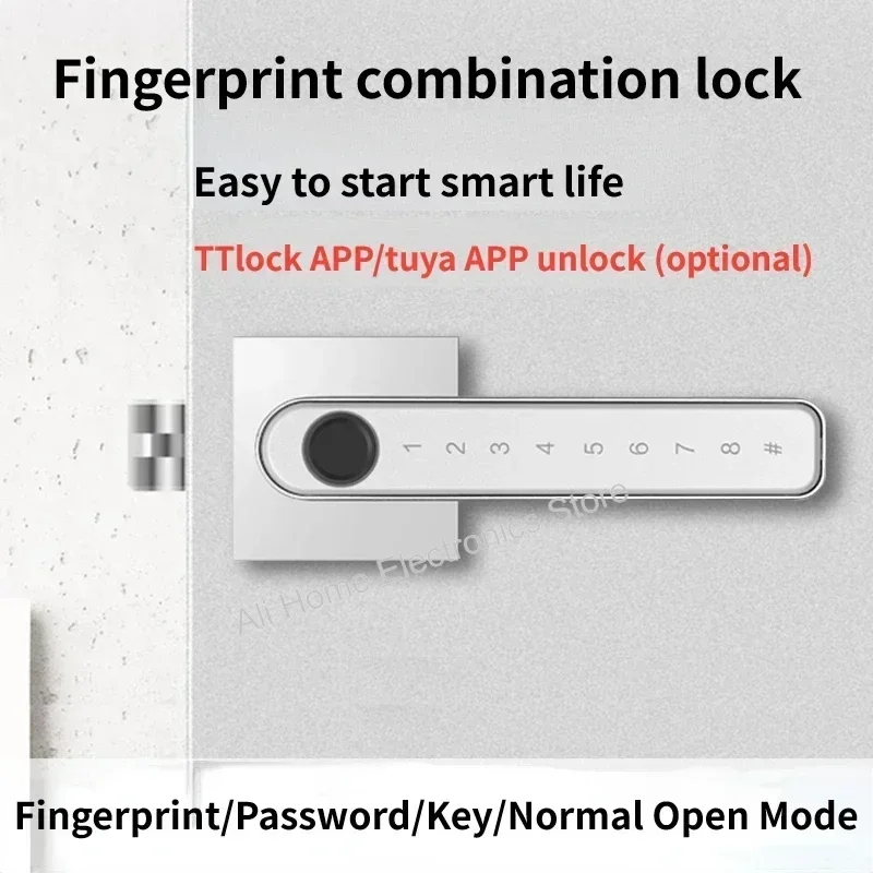 Tuya TTlock Smart Door Lock, Impressão digital, Aplicação, Biométrico, Impressão digital, Senha, Chave, Desbloquear, Punho Doméstico, Fechaduras Elétricas