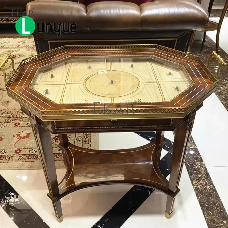 Solid Wood Octagonal Coffee Table with Metal Decoration Unique Design Modern Style for Living Room Home Furniture Decor