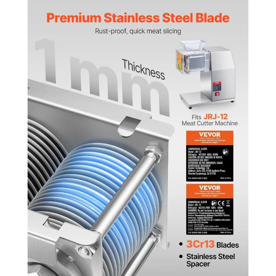 5 mm Blade for Commercial Meat Cutter Machine Compatible with SJY-DQ90 and ZTY-HSQR3.5 Models Ideal for Boneless Meat and Soft