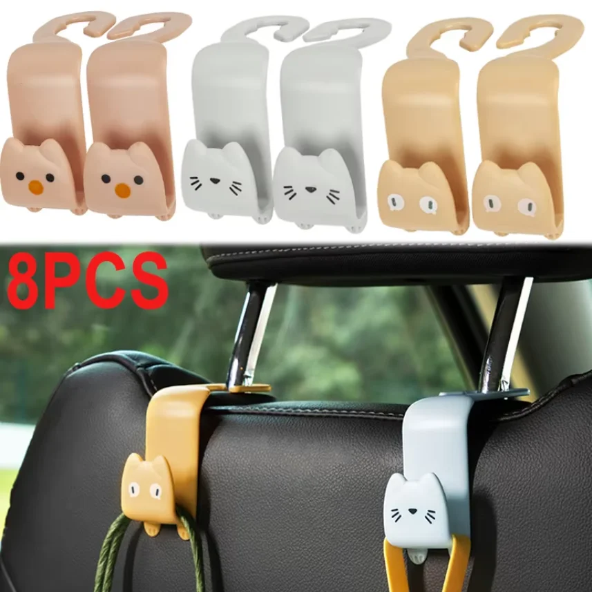 8PC Car Back Cute Small Hook Multi-Functional Car Seat Back Headrest Hook Vehicle Seat Organizer Holder Car Accessories Interior