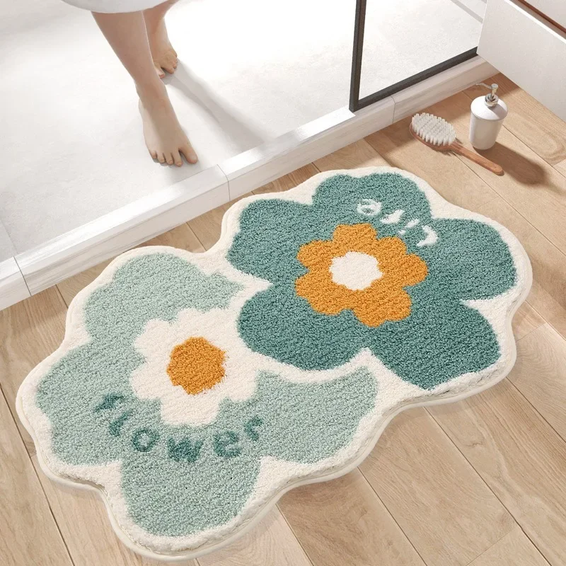 

New Modern and Bathroom Flocking Absorbent Carpet Floor Mat Bathroom Household Anti-skid Mat Bedroom Doorstep Mat