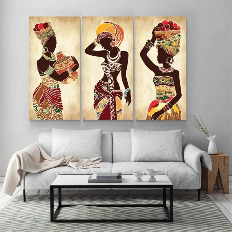 (1PC Unframe)African Black Woman Canvas Painting Ethnic Art Poster for Living Room Decoration Home Wall Decor Decorative Paintin