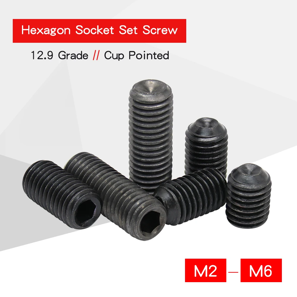 

Hex Socket Set Screws M2 M2.5 M3 M3.5 M4 M5 M6 alloy steel Blackening Grub Screw DIN916 Grade 12.9 Fit For Hex Socket Wrench