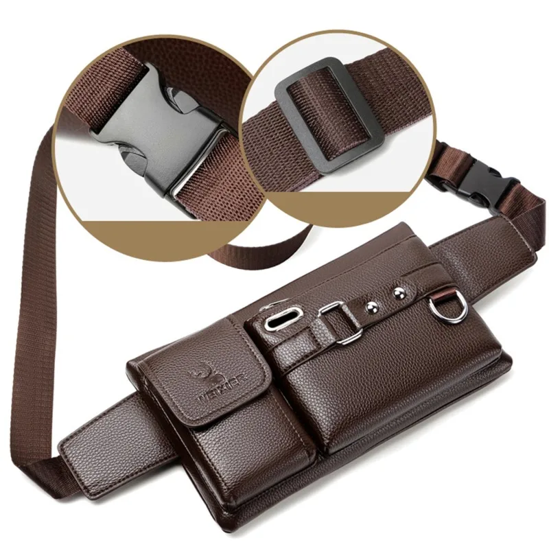 Waist Packs PU Leather Waist Bag For Men Travel Waist Pack Vintage Fanny Pack Male Belt Pouch Bag Casual Cell Phone Chest Bag