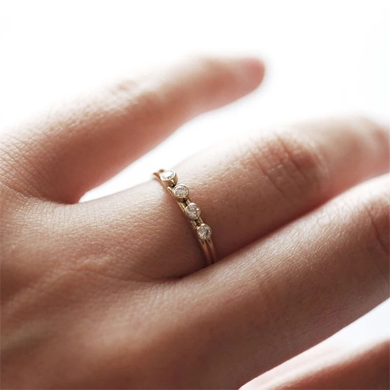 14K Gold Filled Zircon Ring Gold Jewelry Boho Knuckle Ring   Anillos Mujer Minimalistic Stacking Bohemian Ring for Women