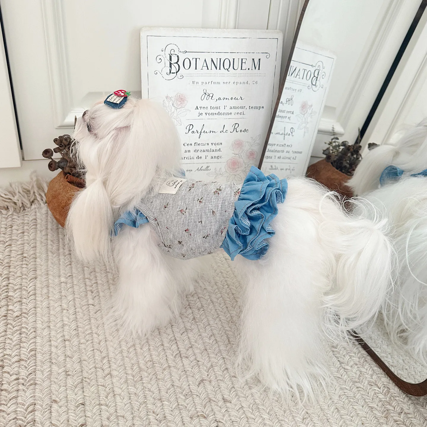 Ropa de Verano para Perros, Color Beige Grisáceo, Vestido de Algodón con Estampado Floral Simple para Perros Pequeños y Medianos, Falda para Cachorros, Ropa para el Hogar, Chihuahua