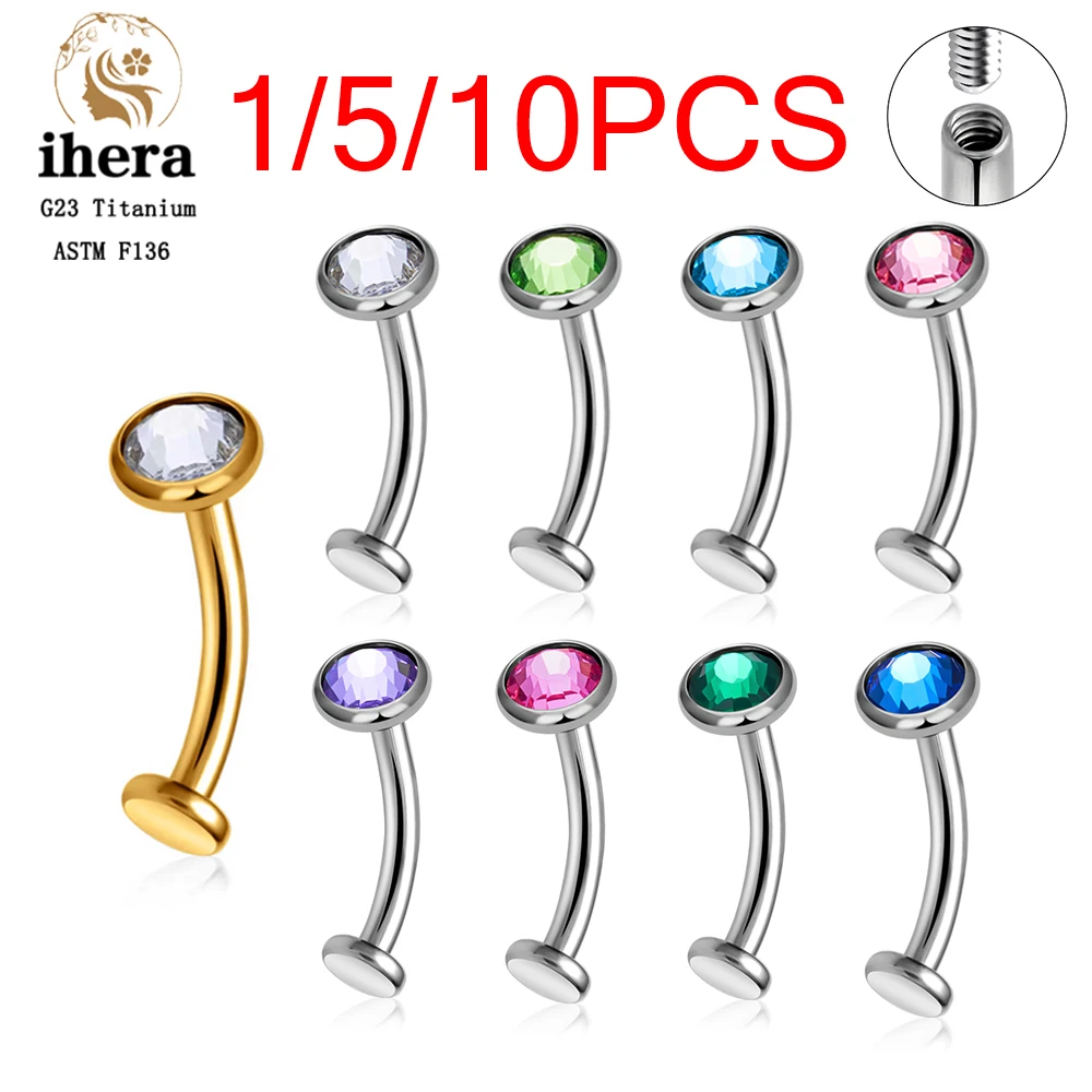ASTM F136 Titanium Belly Button Ring 14G 8/10/12mm Internal Thread Flat Back Navel Piercing Ring Crystal Men Women Body Jewelry