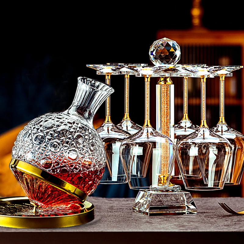 

High-grade gold red wine glass set diamond rotating gold decanter crystal goblet home 6 pieces cup holder