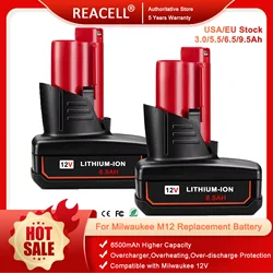 12V 3/5.5/6.5/9.5Ah For Milwaukee ΛΛ12 Battery Compatible with Milwaukee ΛΛ12 XC 48-11-2410 48-11-2420 Cordless Tools 2 Pack