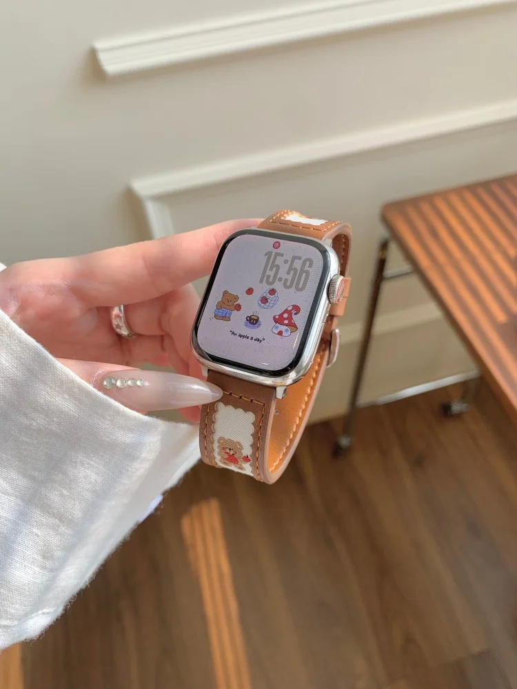 لطيف الدب حلقة من جلد ل iWatch الترا 11 10 9 8 7 6 5 Se امرأة سوار للساعة أبل 40 مللي متر 41 42 مللي متر 44 مللي متر 45 مللي متر 46 مللي متر 49 مللي متر