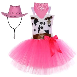 Girls Jessie Costume for Kids Woody Tutu Dress with Cowboy Hat Scarf Cowgirl Christmas Carnival Outfit Children Birthday Clothes