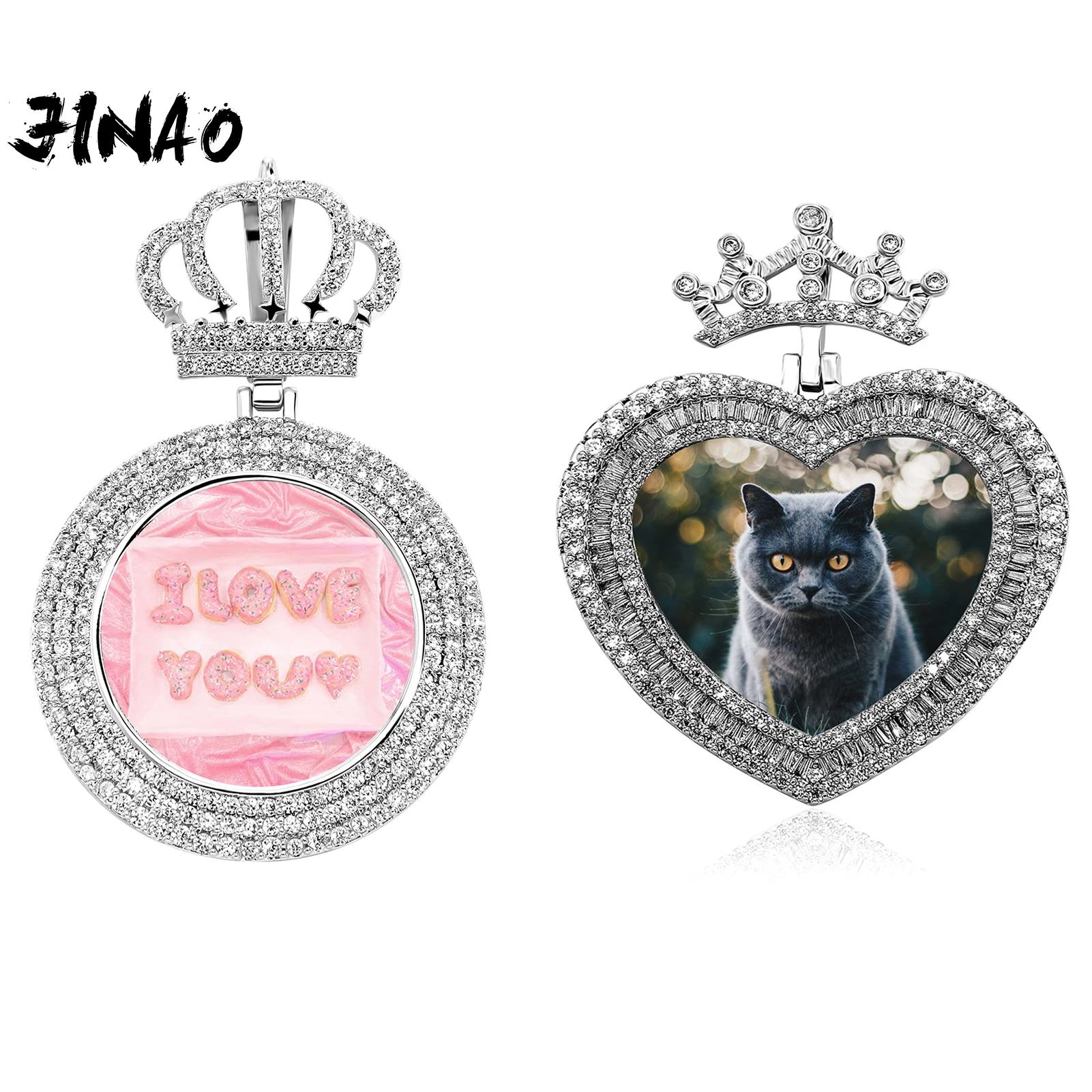 

JINAO 2022 NEW European and American Style Crown Design Custom Photo Pendant Series High Quality Ice Cravejado AAA+ Cubic Zircon