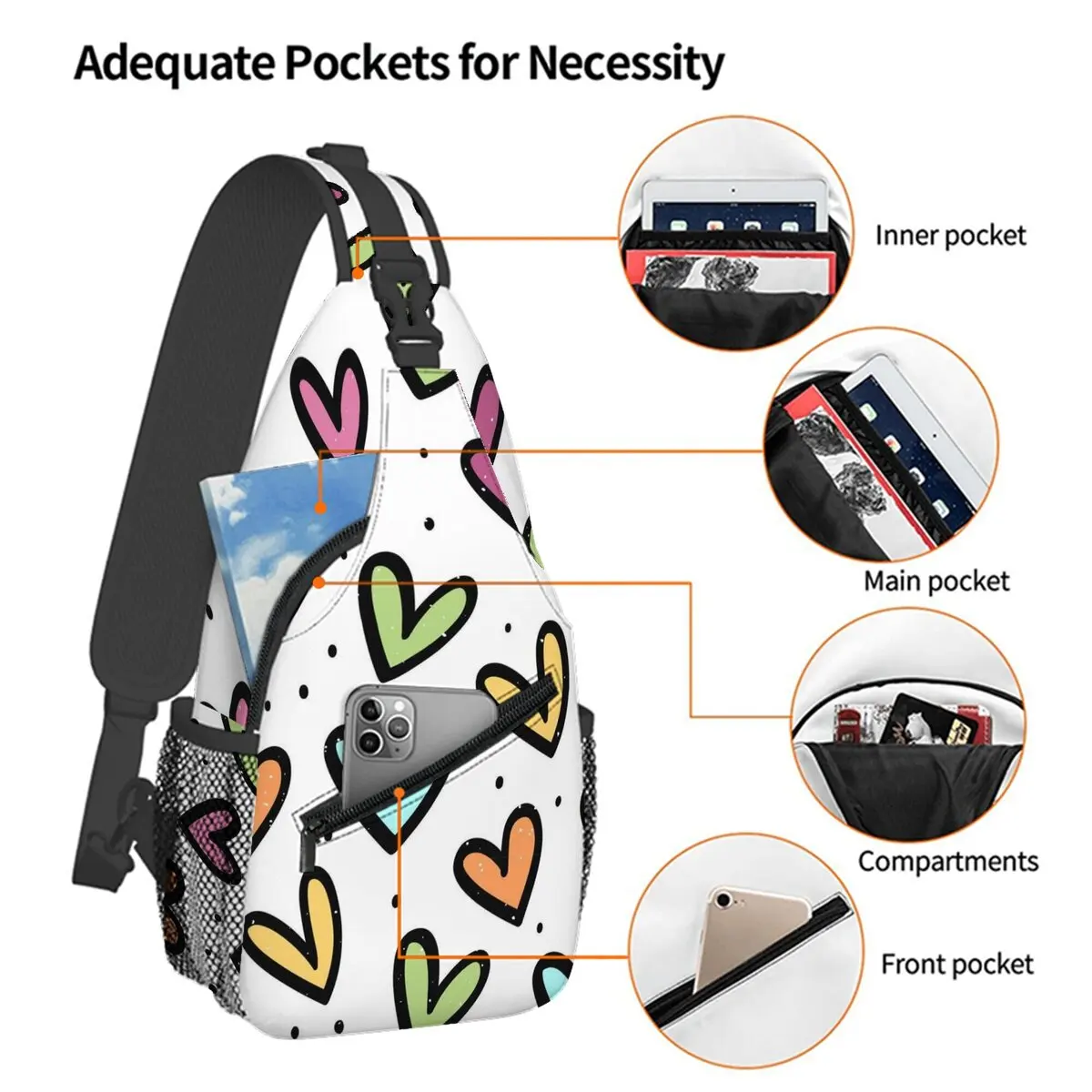 Heart Love Small Chest Bag Men's and Women's Kids Best Gift 2D Flat Cartoon Large Capacity Outdoor Sports Leisure Fashion Bag 4