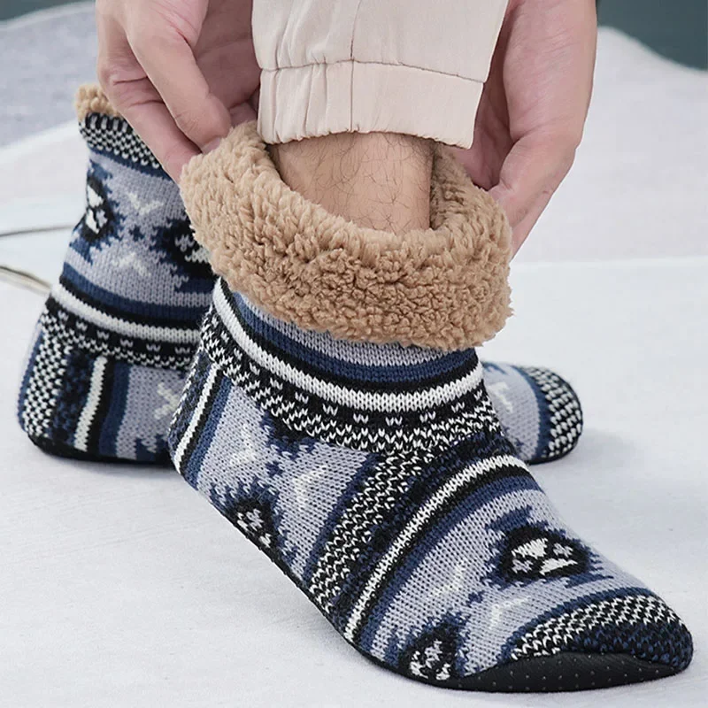 Men Non-slip Socks Indoor Foot Warmer 2024 Autumn Winter Plus Velvet Thicken Floor Socks Soft Fluffy Male Warm Home Shoes