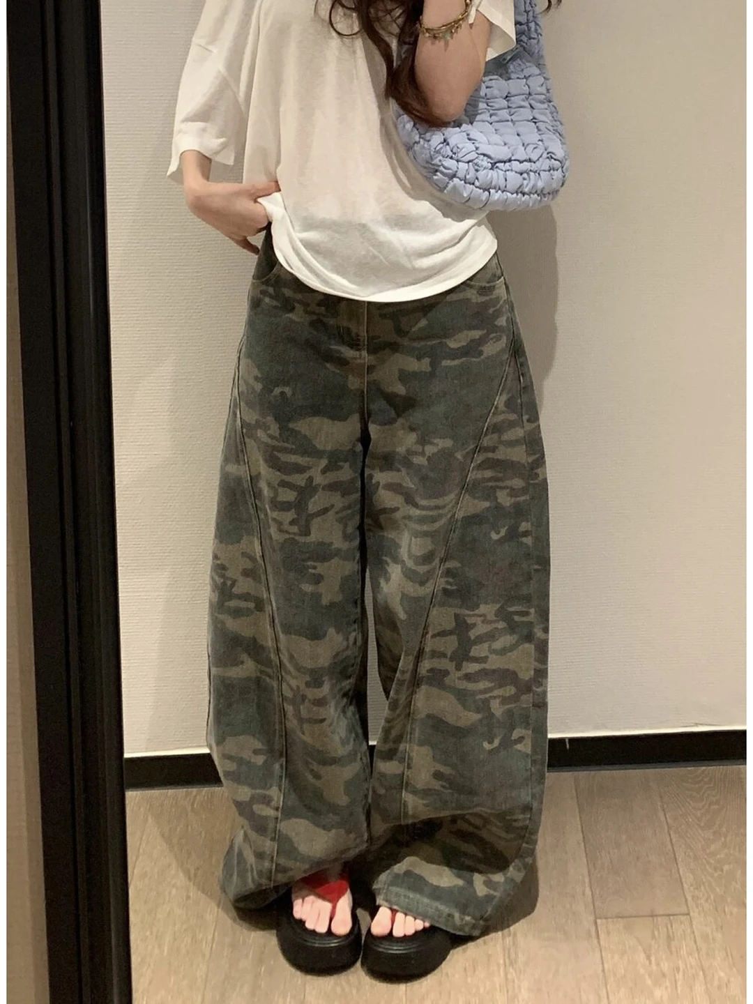 

American Retro Camouflage Wide Leg Jeans Men's Spring Summer Street Style Loose Fit Floor Length Pants Casual High Waist