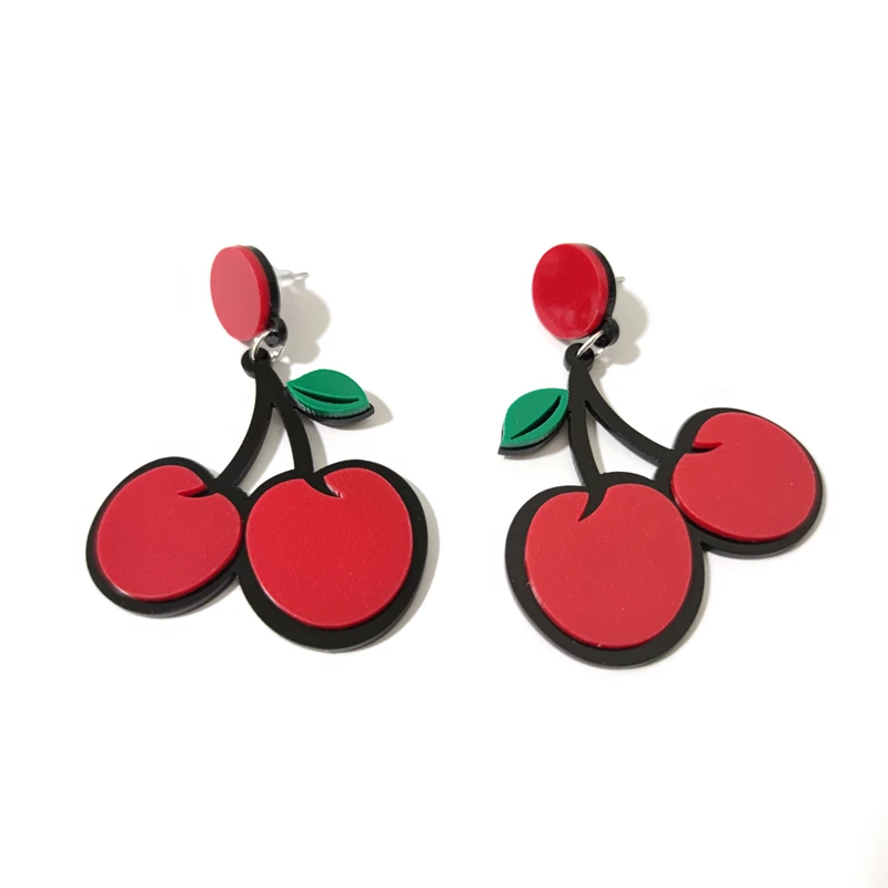 KUGUYS Cute Red Cherry Pink Peach Dangle Drop Earrings for Women Acrylic Jewelry Fashion Romantic Accessories