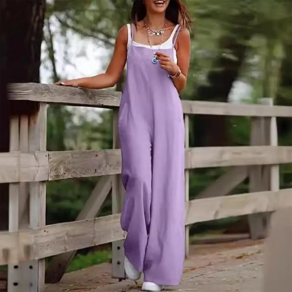 

Cotton Linen Jumpsuit Women Jumpsuit Elegant Collarless Spaghetti Strap Jumpsuit for Women Backless Wide Leg Overalls for Wear