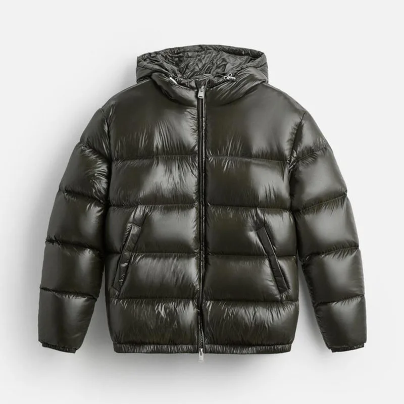 American Hooded Cotton Jacket For Men Winter Solid Color Simple Warm Coat Casual Fashion High Street Male Thicken Overcoat