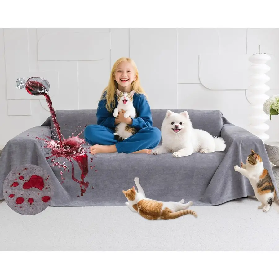 Couch Covers for 3 Cushion Couch, Gray CatScratch Resistant Sofa Cover Pets Dogs Friendly Anti Slip Thickened Slipcovers Furnitu