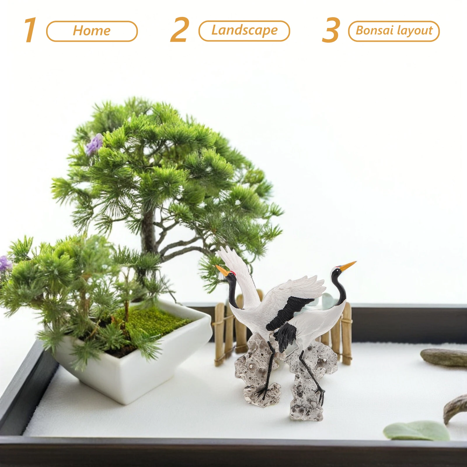 

2Pcs Realistic Crane Statues Resin Bird Sculpture Chinese Crane Decoration for Garden Micro Landscape Bonsai Home Decorative