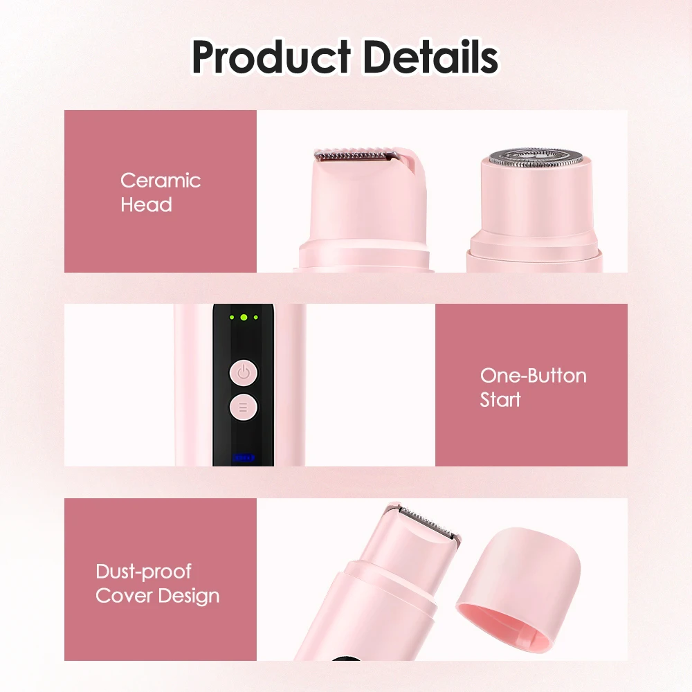 Alat Cukur Elektrik untuk Wanita IPX7 Tahan Air, Pisau Cukur Basah & Kering 2 in 1 Kepala Ganda, Pemangkas Rambut Bikini Ganda, Alat Cukur Wajah Mini