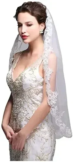 Hot Sale Women's Wedding 1T Fingertip Length Lace for Bride Embroidered Veil With Comb