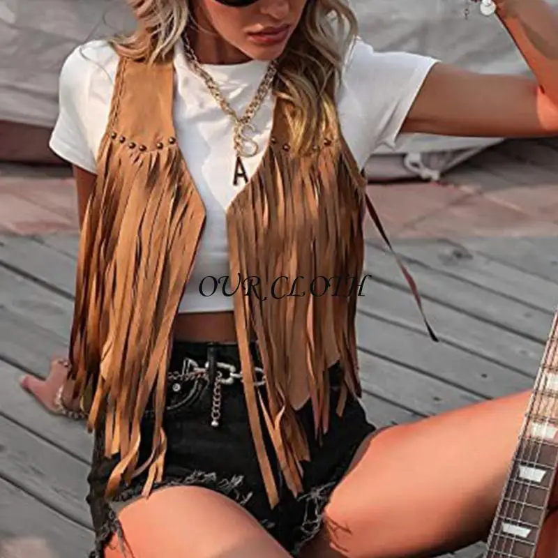 

Женский жилет без рукавов с бахромой из искусственной замши, кардиган, пальто, куртки Y1AC