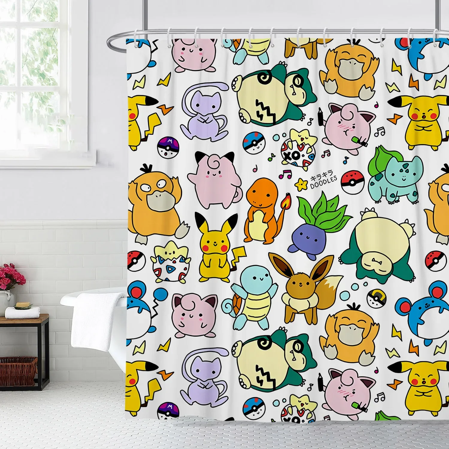 Kawaii Cartoon Pokemon Pikachu zasłony prysznicowe wodoodporne poliestrowe zasłona wanny przegroda zasłona akcesoria łazienkowe do domu