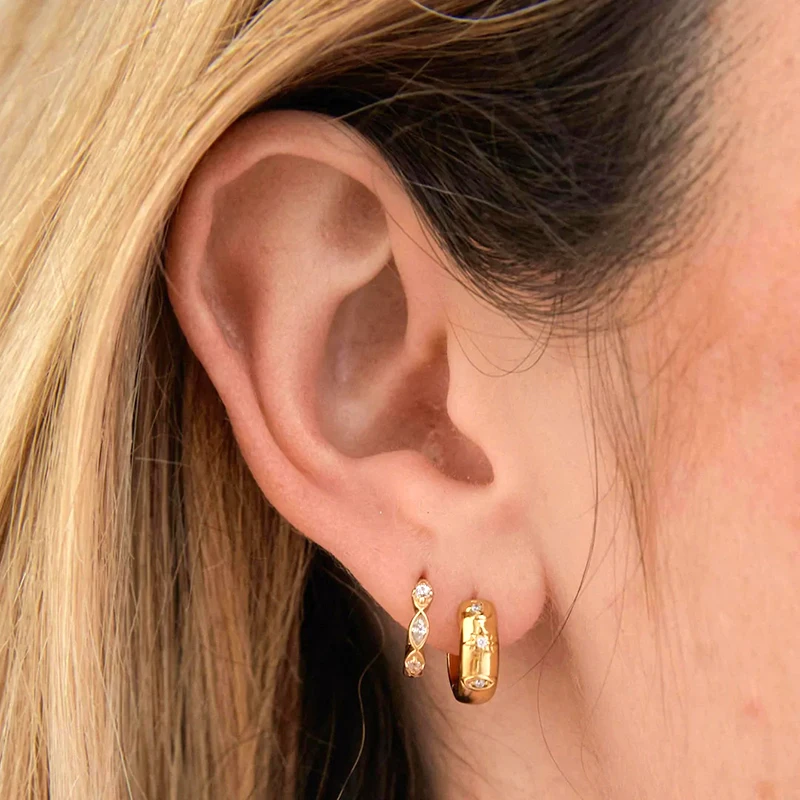 925 Sterling Silver Ear Needle Hoop Earrings Crystal Circle Small Huggie Earrings for Women Simple Females Girls Jewelry