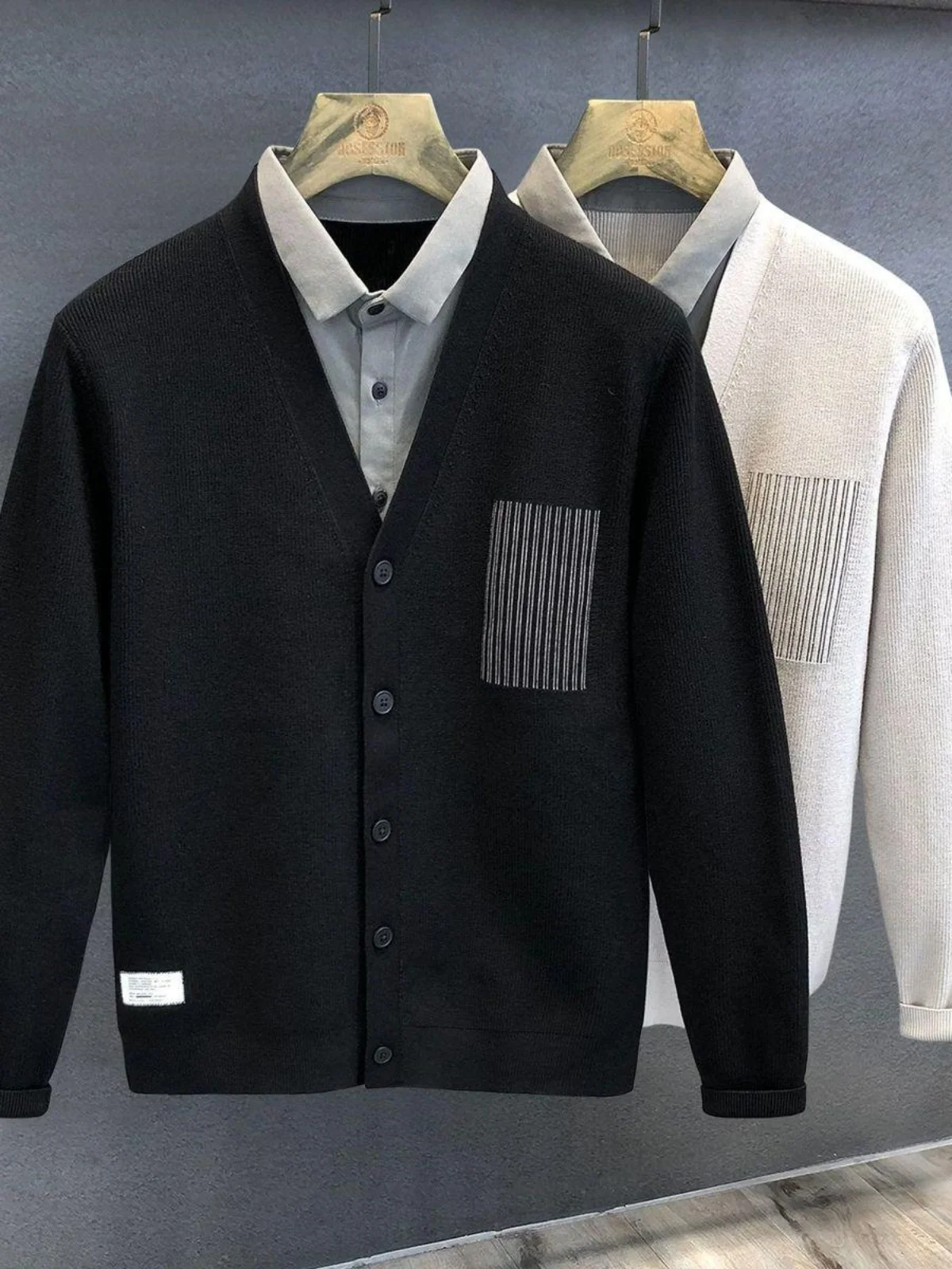 

Осенне-зимний вязаный свитер с воротником-стойкой, молодежный повседневный утепленный мужской кардиган с длинными рукавами на пуговицах для города