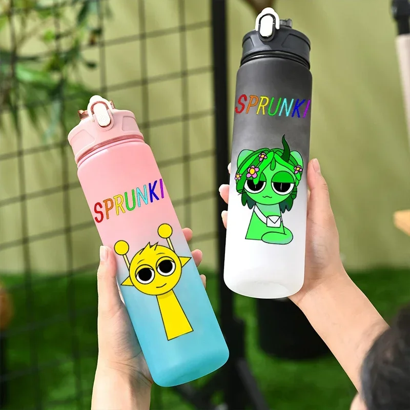 800ML Sprunki Sports Water Bottle with Straw Leak-Proof Drinkware for Drinking Sippy Portable Plastic Water Cup Fitness Jug Gift