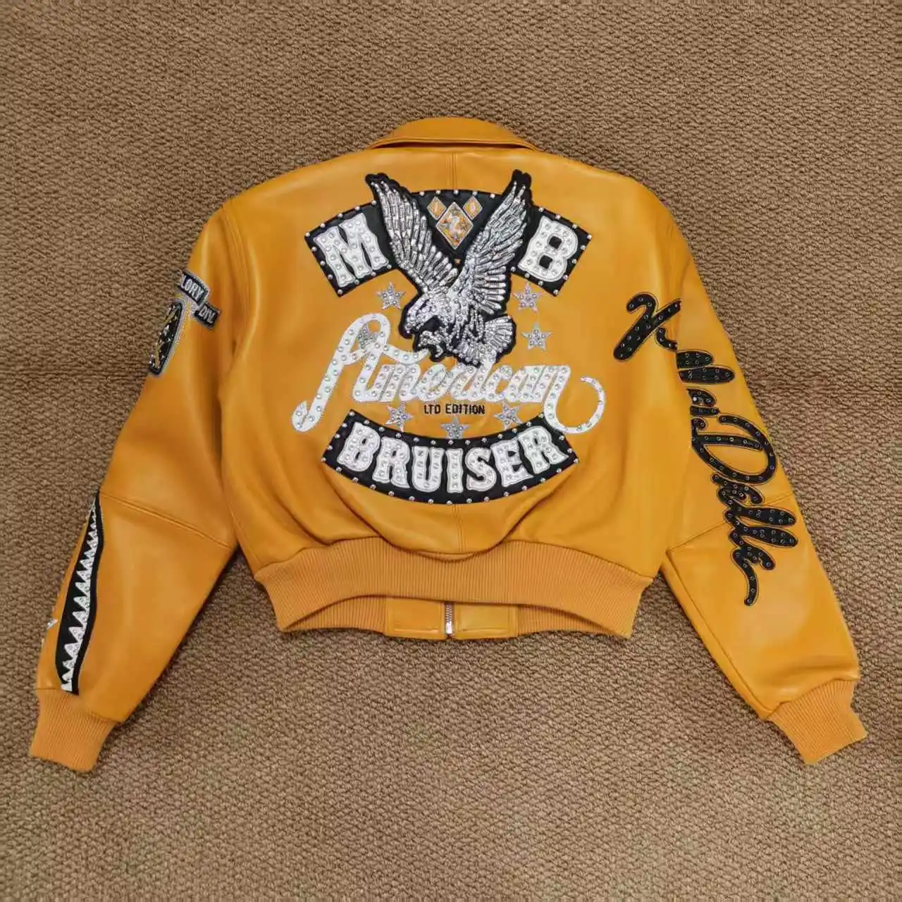 American Bruiser Plush Women's Crop Jacket Fashionable Choice with Diamond Embroidery European Sheepskin Leather Jackets top