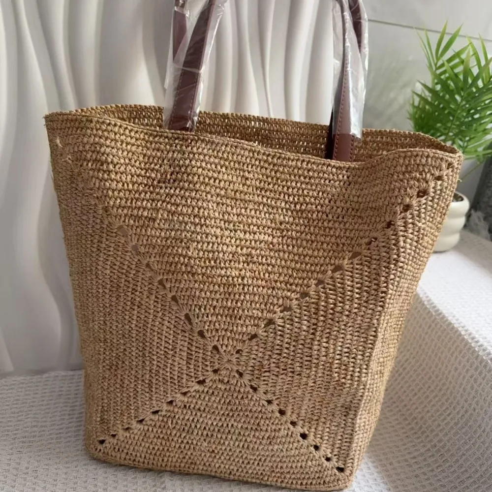 

New Lafite Tote Bag Women's Large Capacity Portable Cowhide Fashion Shoulder Bag Versatile Holiday Wind Hand Hook Woven Bag