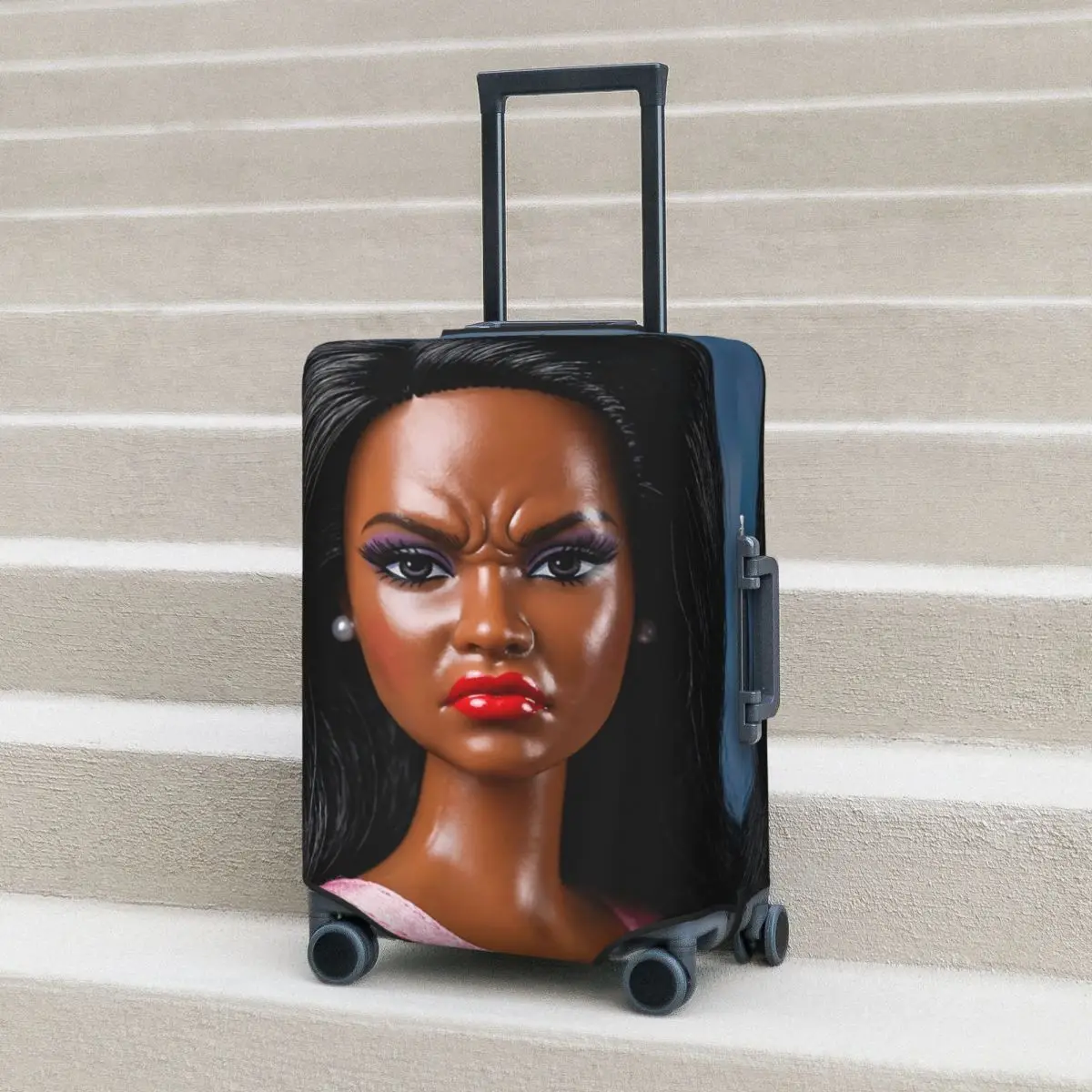 

Angry Disgusted Black Doll Face Meme Reaction Meme Funny Suitcase Cover Holiday Fun Luggage Accesories Business Protector