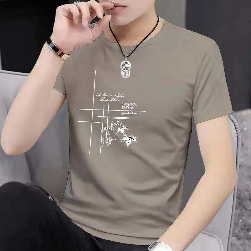 Combed Pure Cotton Short Sleeve T-Shirt Men's Summer Trendy Brand Slim Fit round Neck New Youth round Neck Body T-Shirt Men's...