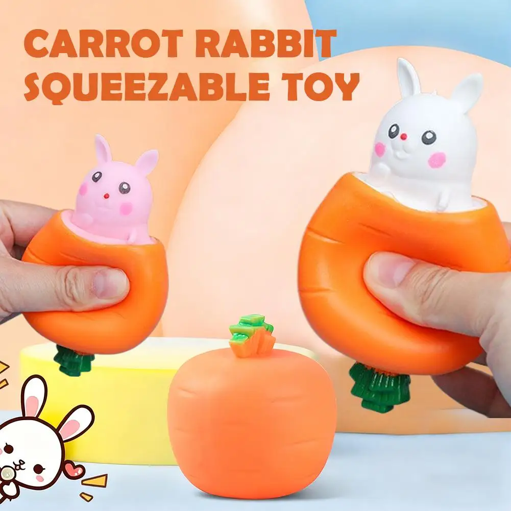 

1 шт. Мягкая игрушка-антистресс «Кролик-морковка» с выдвижным механизмом, кавайный выскакивающий кролик, мячик-антистресс, креативный подарок для снятия стресса