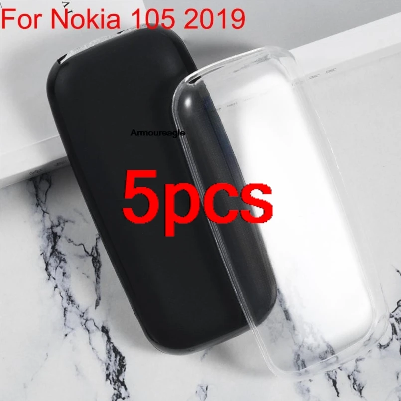 5pcs For Nokia 105 (2019) 1.77inch TA-1203, TA-1174, TA-1010, TA-1034 Silicone Guard Black Protective Back Shell Soft TPU Case